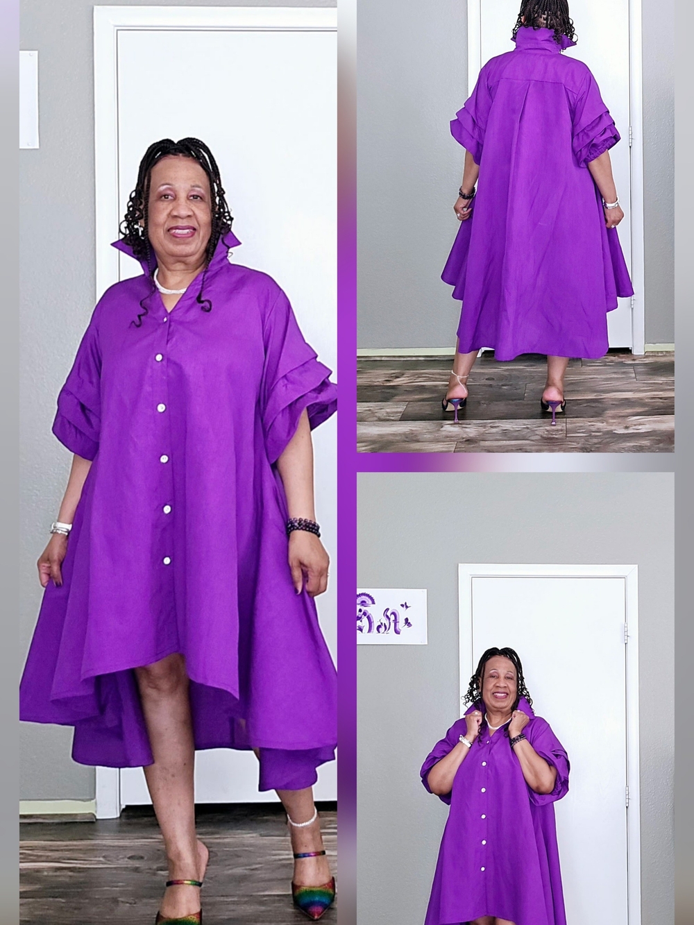 Purple High-Low Button Front Shirt Dress